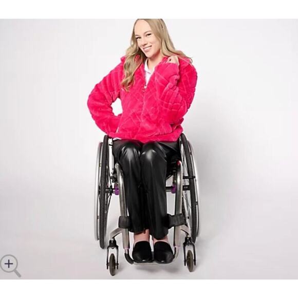 Issac Mizrahi Live x Selma Blair Faux Fur Magnetic Zip Jacket, Pink, Size XS NWT - Picture 3 of 9